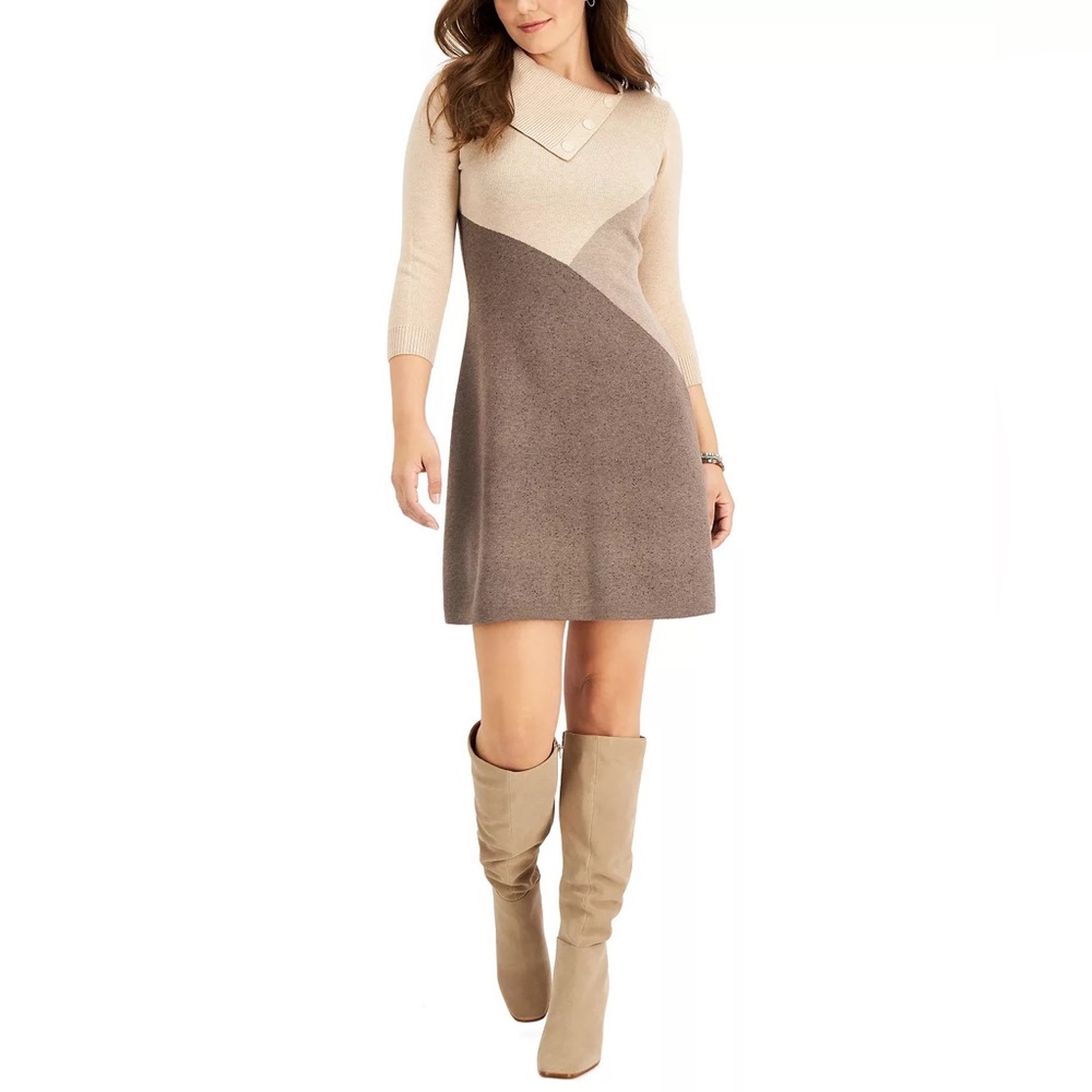 TAYLOR Convertible-Neck Colorblocked Sweater Dress - NWT